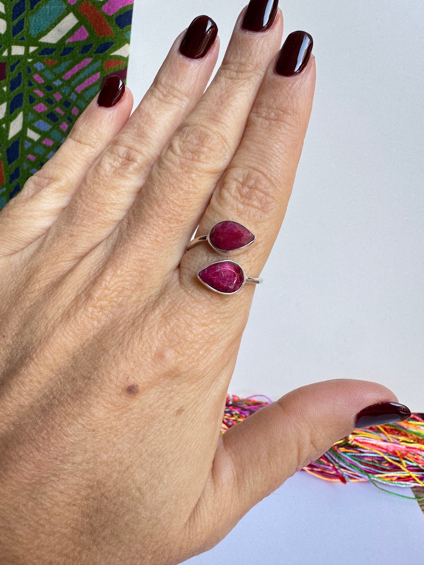 Anello argento 925 radice di rubino regolabile da misura 17 M6