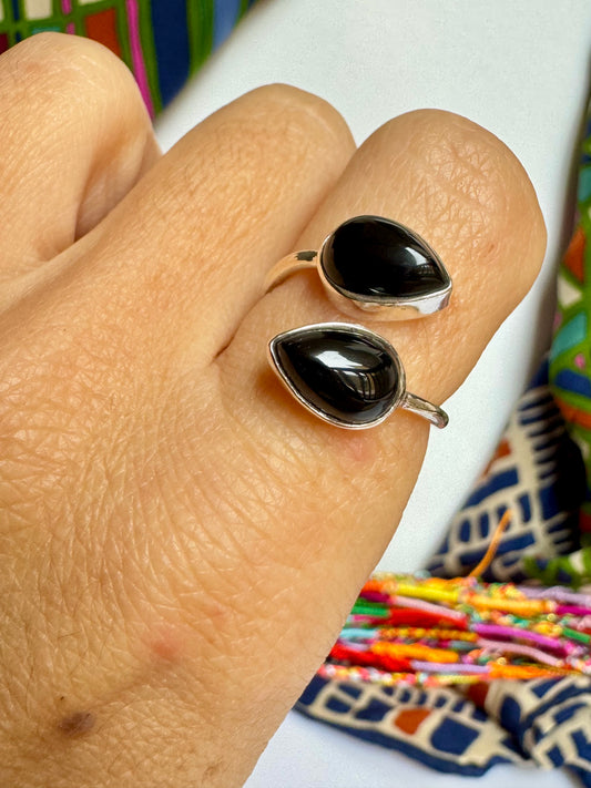 Anello argento 925 onice nero regolabile misura 16 - 3ON