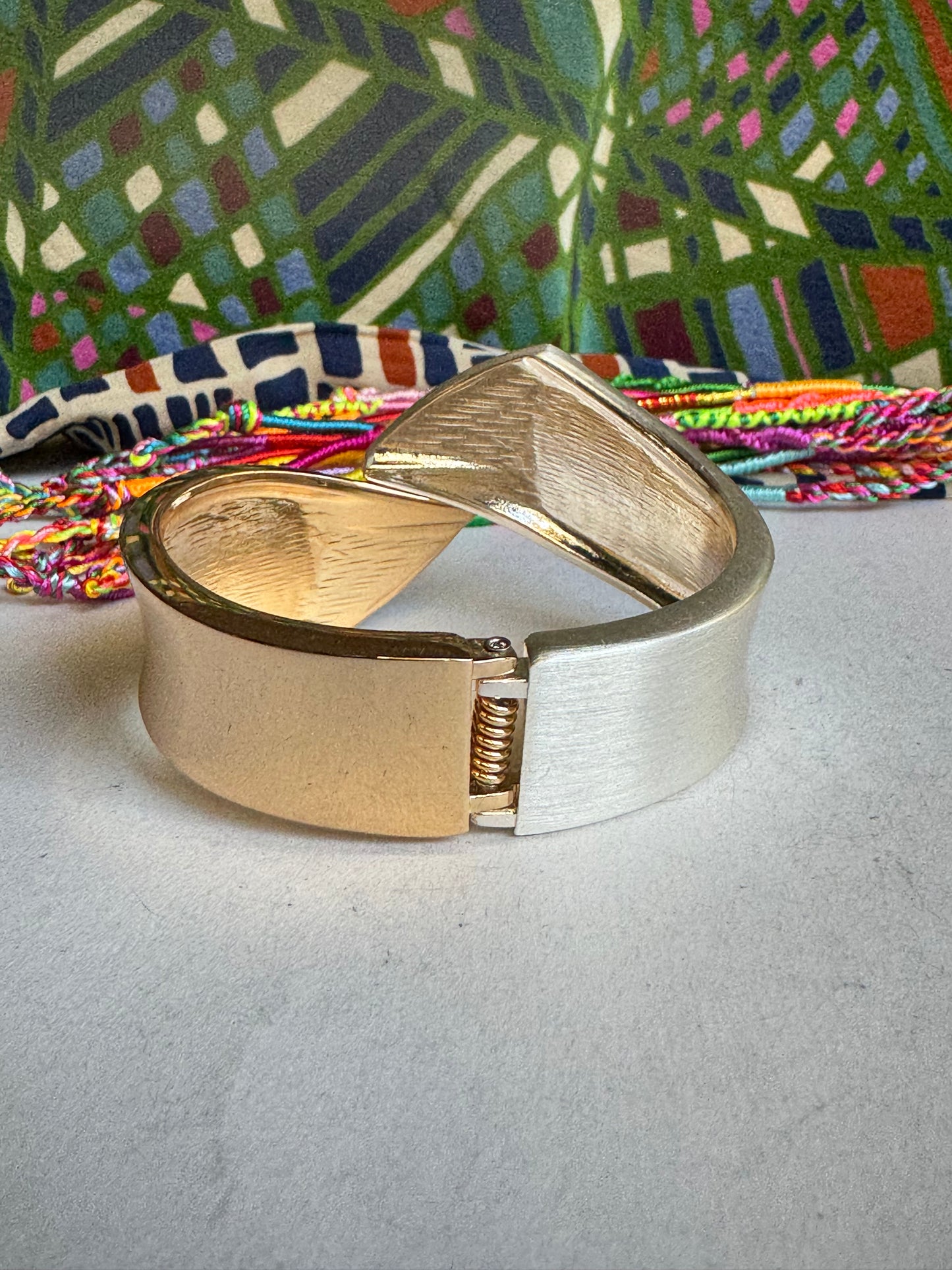 Satin gold and silver combo bangle bracelet