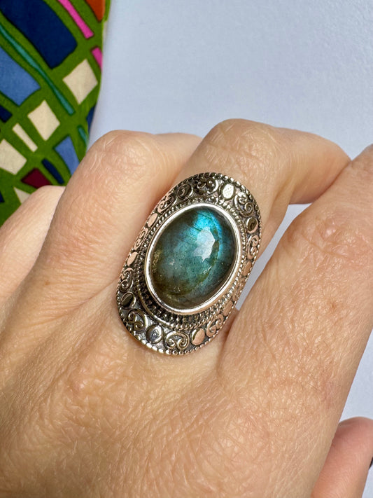 Anello argento 925 labradorite misura 13 - 17K