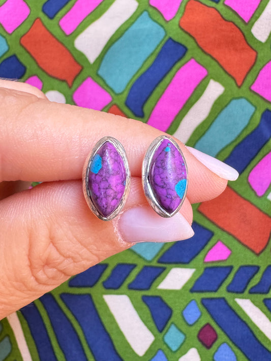 925 silver earrings purple copper turquoise