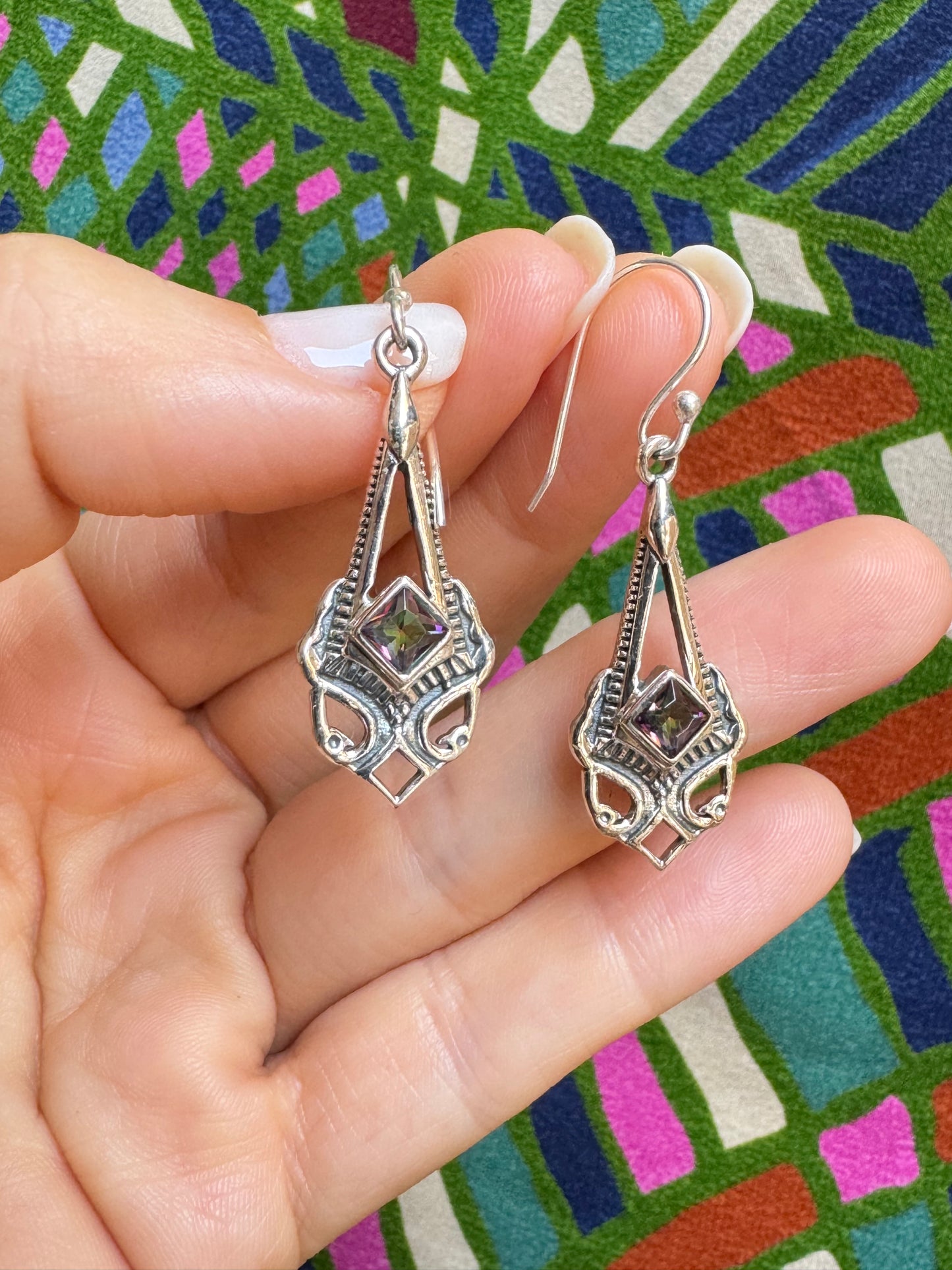 925 mystic stone silver earrings