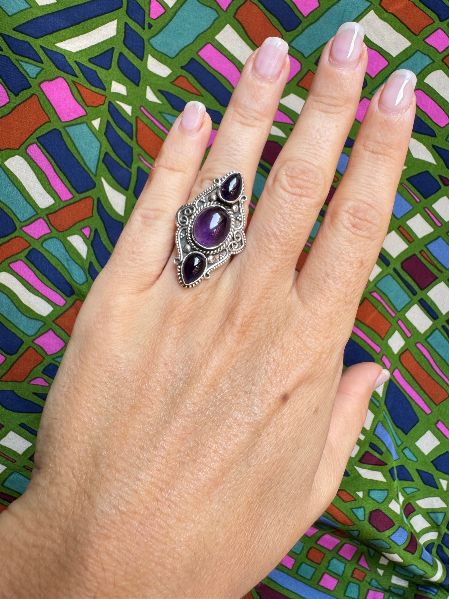 925 silver ring with defective amethyst, size 12 -G63