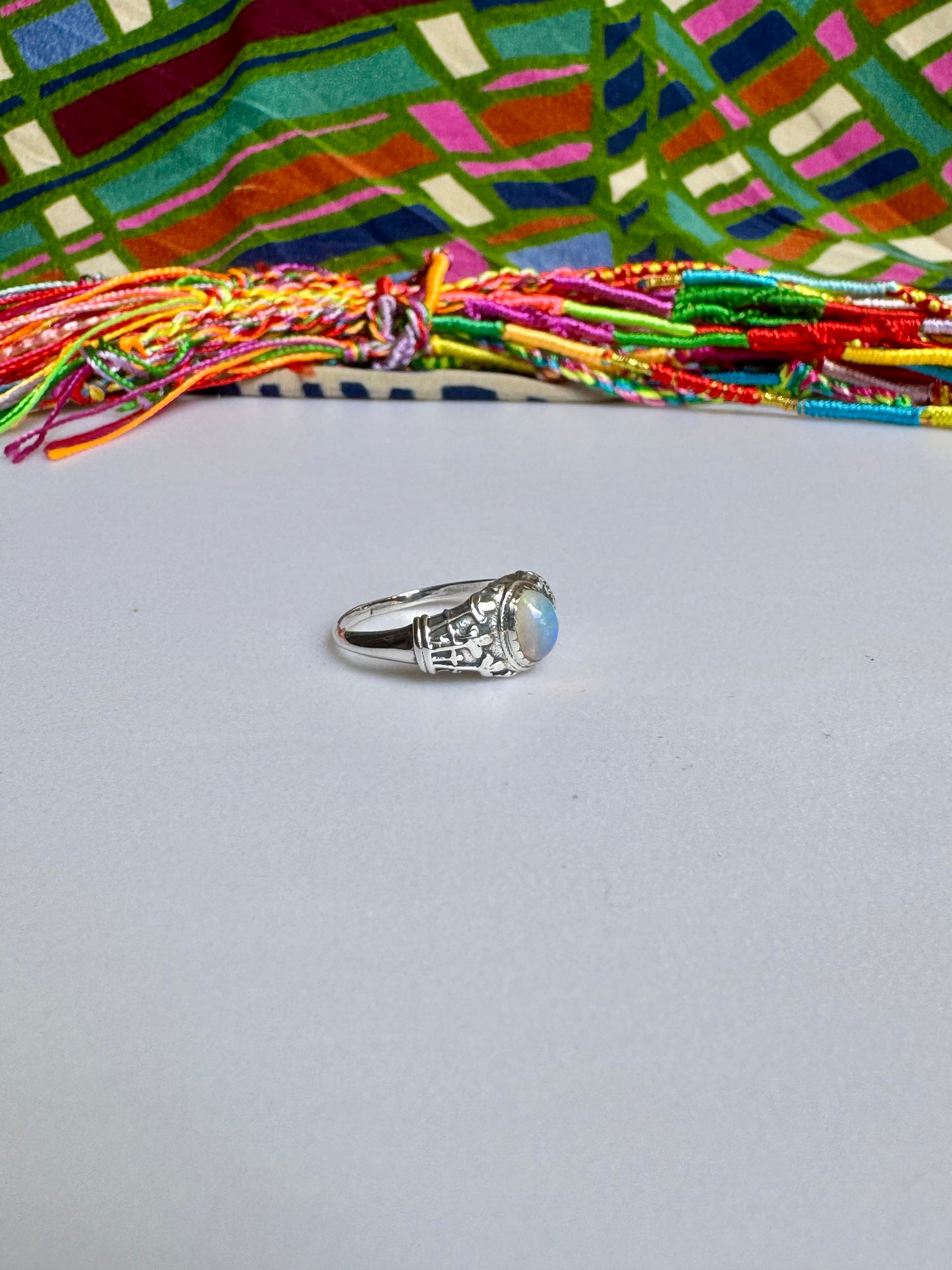 925 silver ring with white opal, size 19 - G34