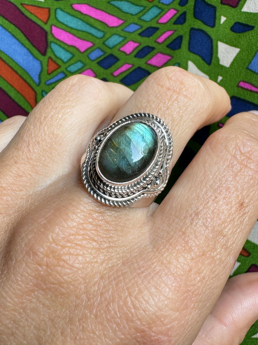 Labradorite silver ring size 17- Z7