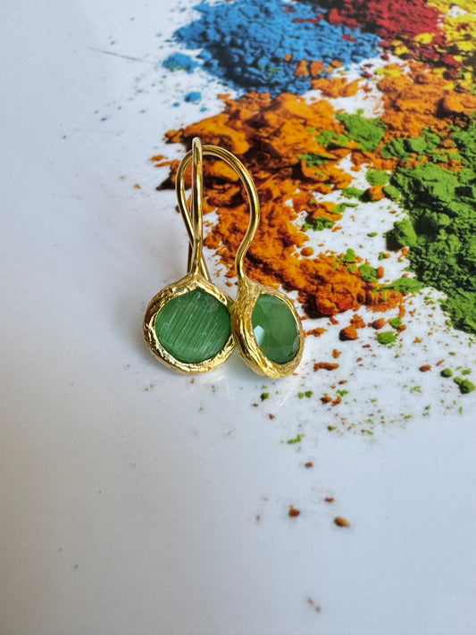 Mini round green stone earrings