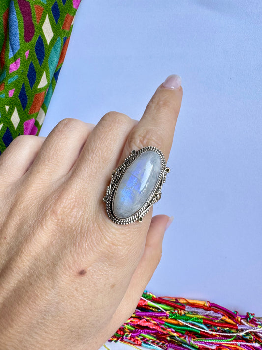 Anello argento 925 Pietra di luna arcobaleno misura 19/20 - 25SZ