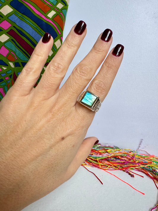 Anello argento 925 labradorite misura 15 - 12K
