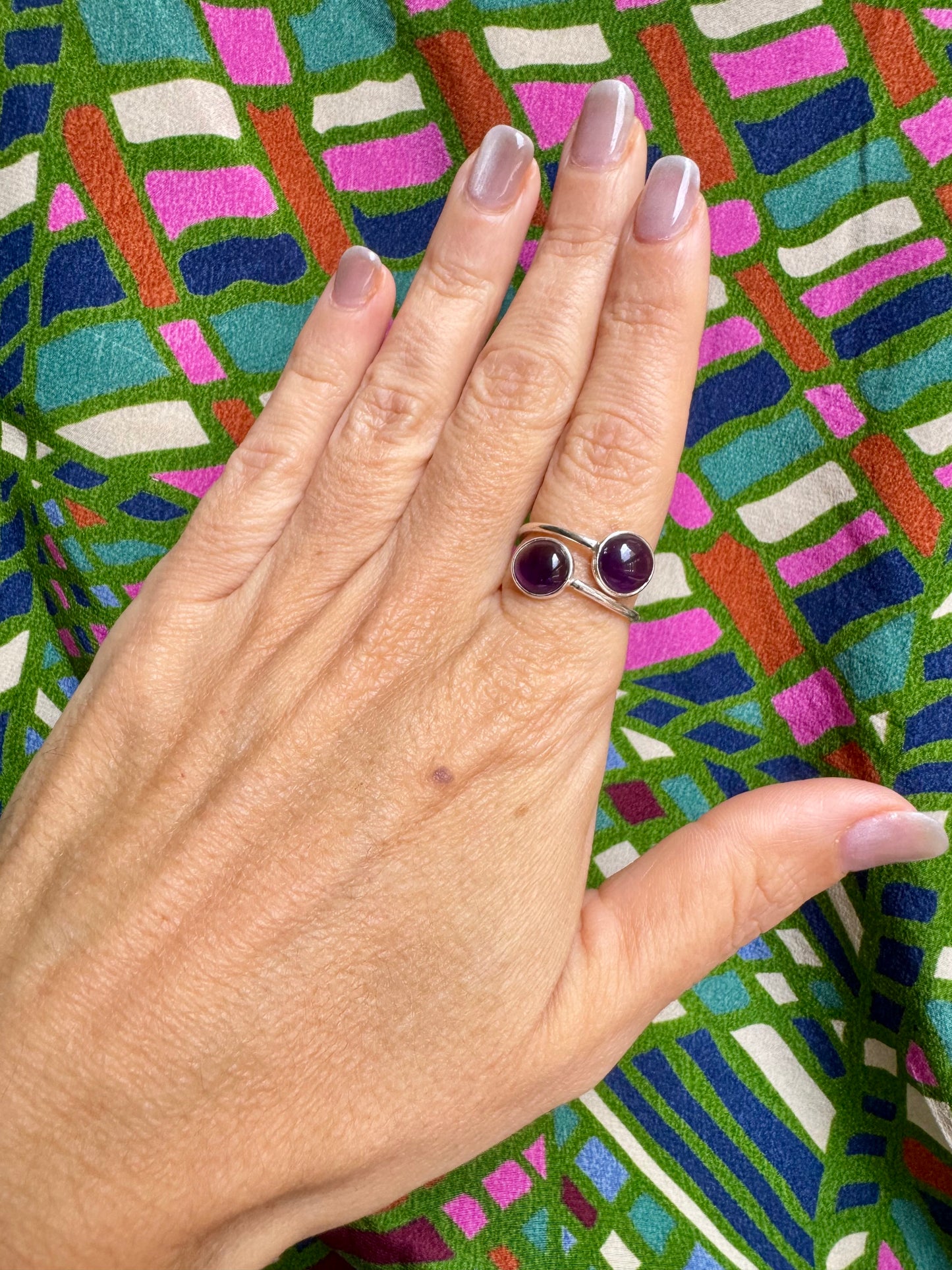 925 silver amethyst ring adjustable size 17 - 13A