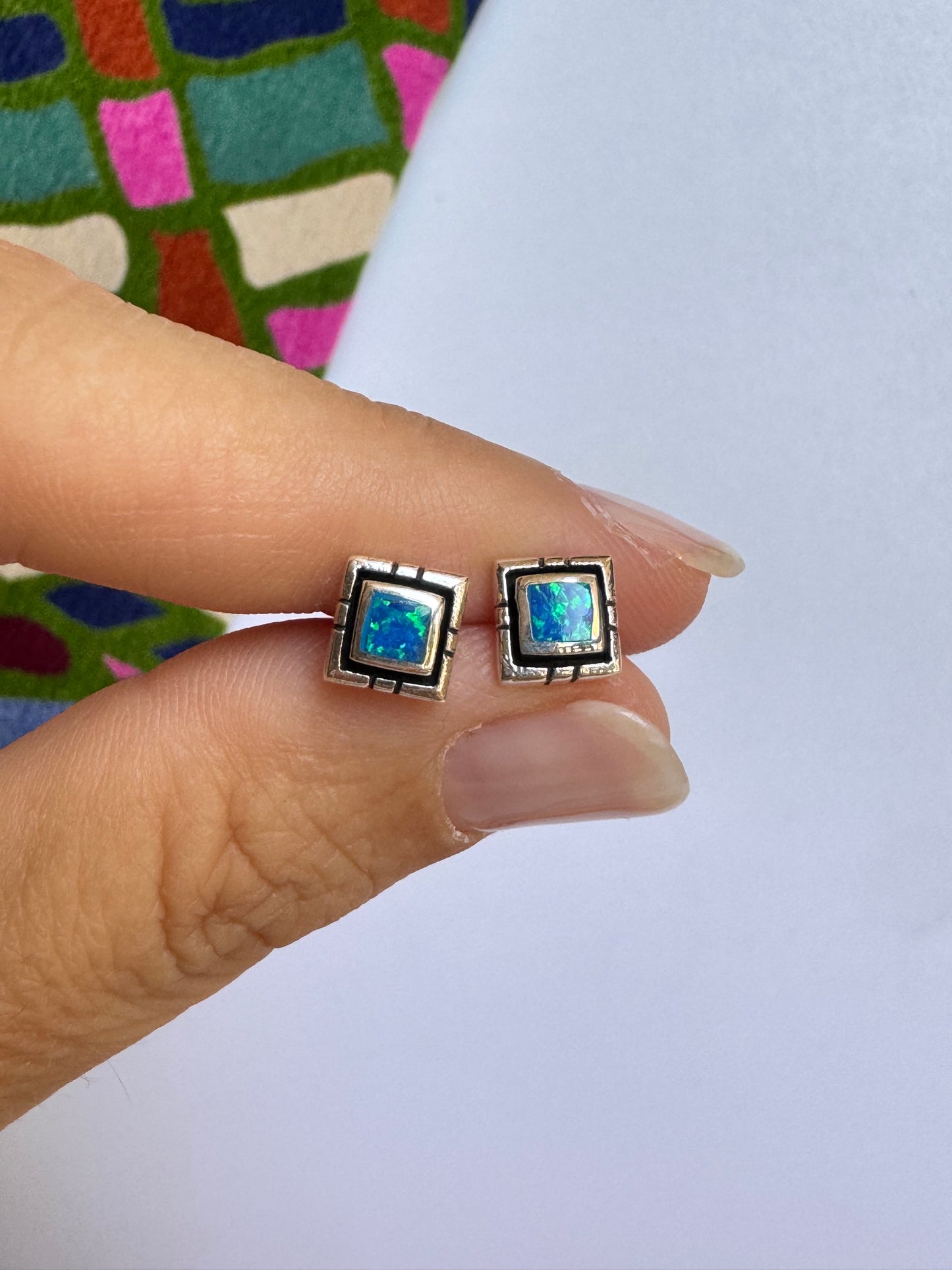 Orecchini lobo argento 925 opale azzurro