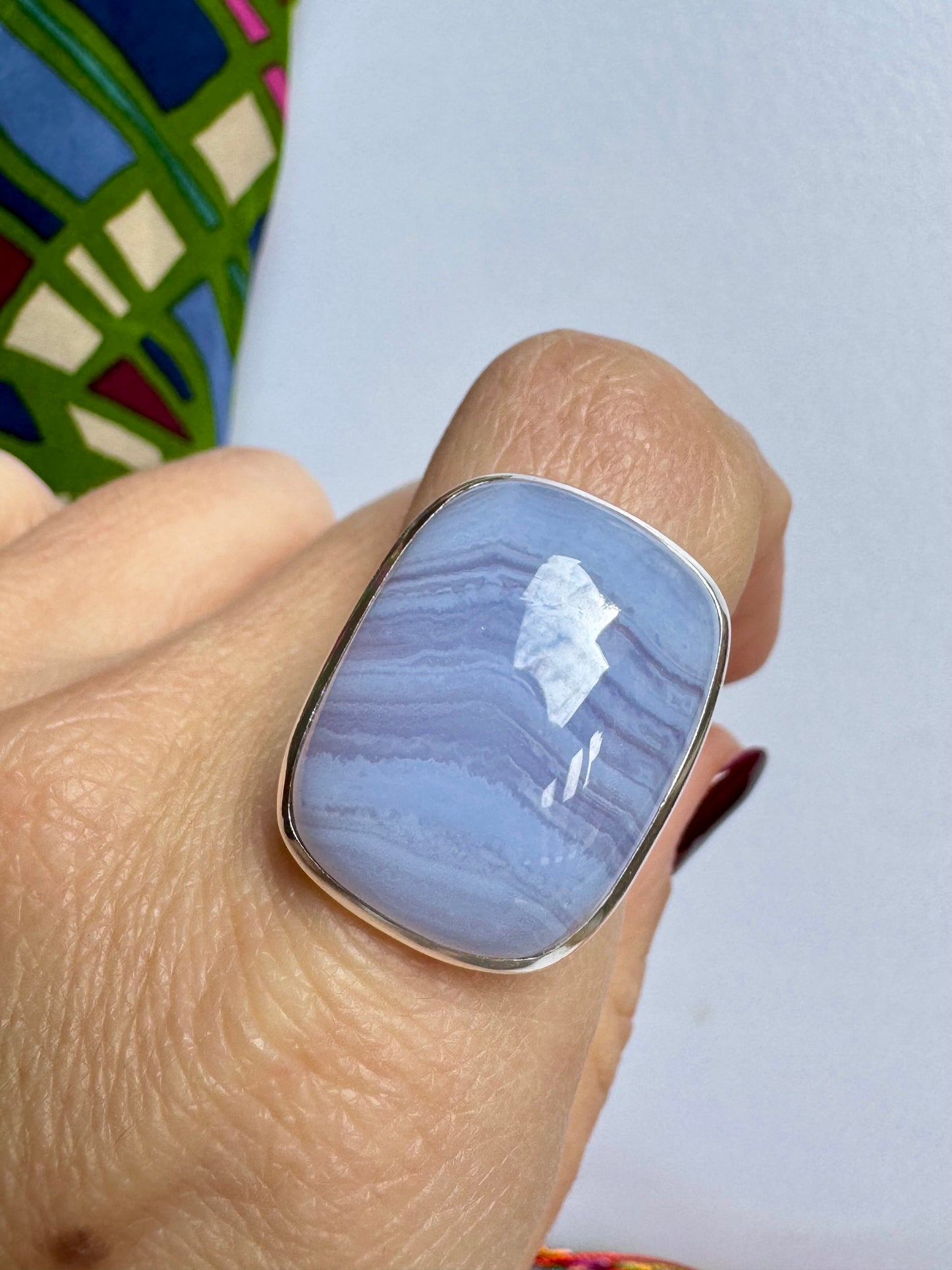 Ring Silber blauer Achat Größe 18/19 - 20K