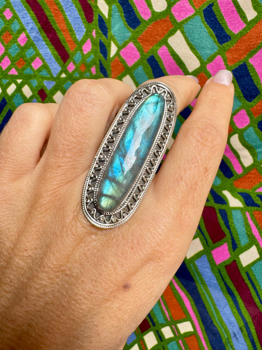 Anello argento 925 labradorite misura 14 - 8LA