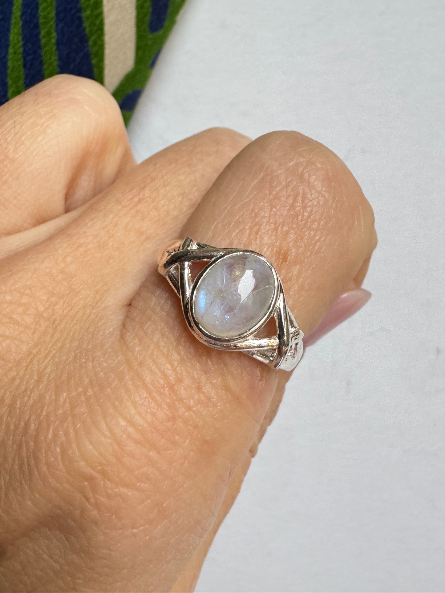 Anello argento 925 Pietra di luna arcobaleno misura 17 - 6SZ