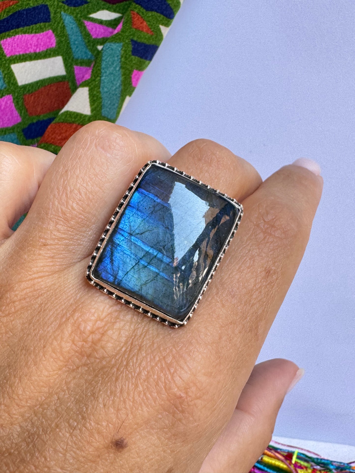 Anello argento 925 labradorite regolabile da misura 18/19 - 29UM