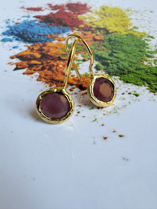 Mini round burgundy stone earrings