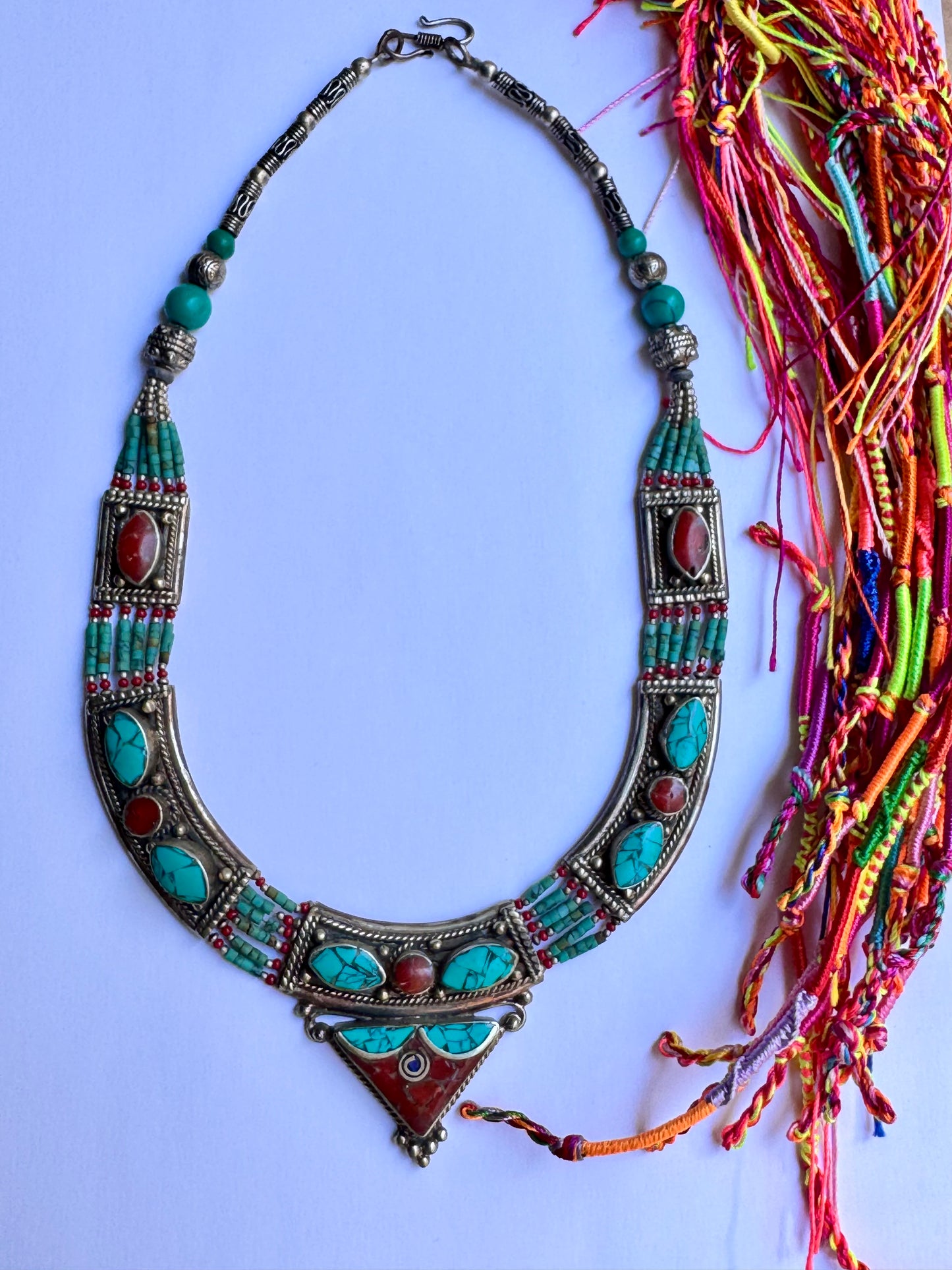 Collana nepalese metallo pietre vintage anni 70