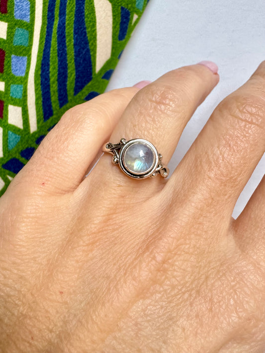 Anello argento 925 Pietra di luna arcobaleno misura 15 - 9SZ