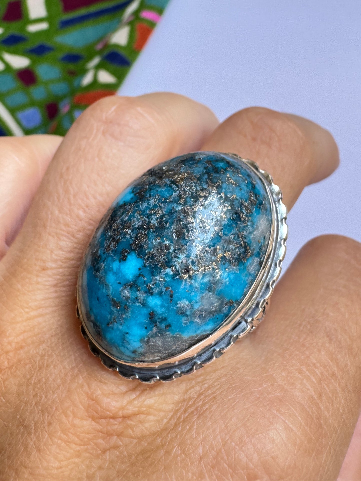 Anello argento 925 copper turquoise turchese misura 28 8V