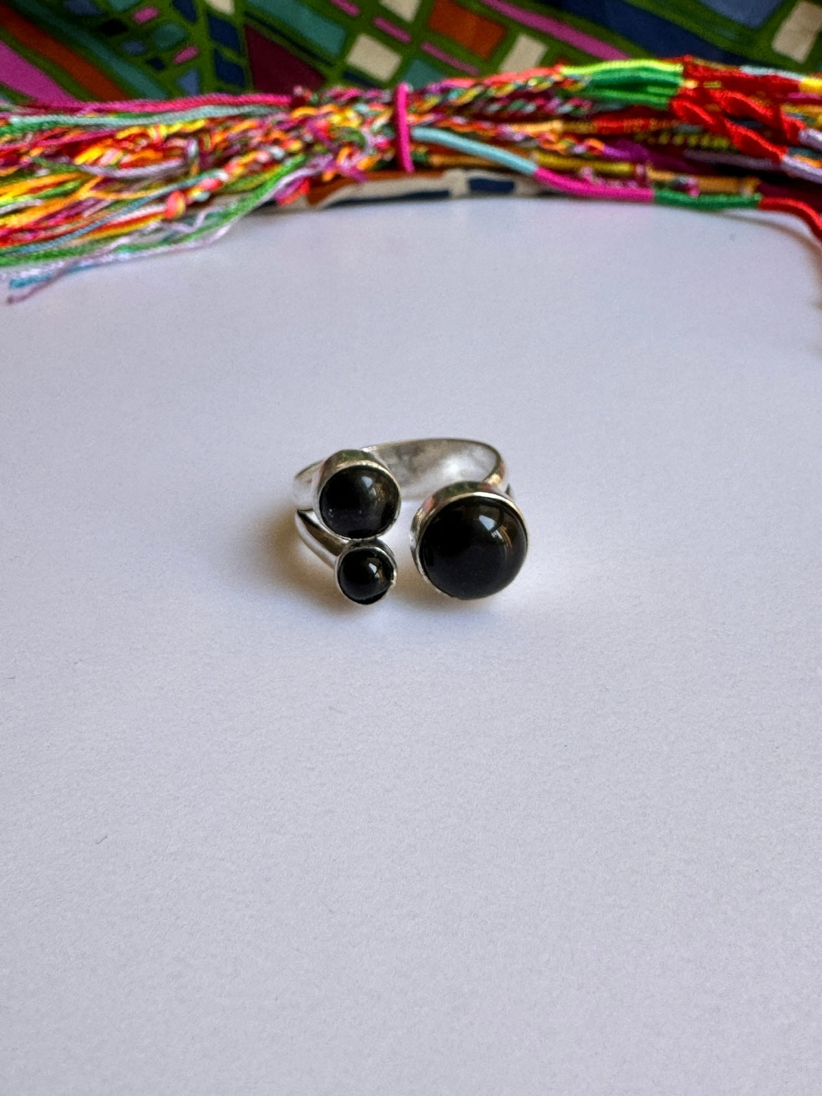 Black onyx silver boho ring