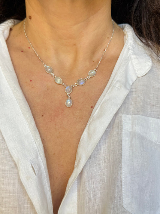 Collana argento 925 pietra di luna arcobaleno