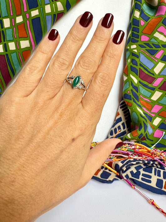 Anello argento 925 onice verde misura 13 M15