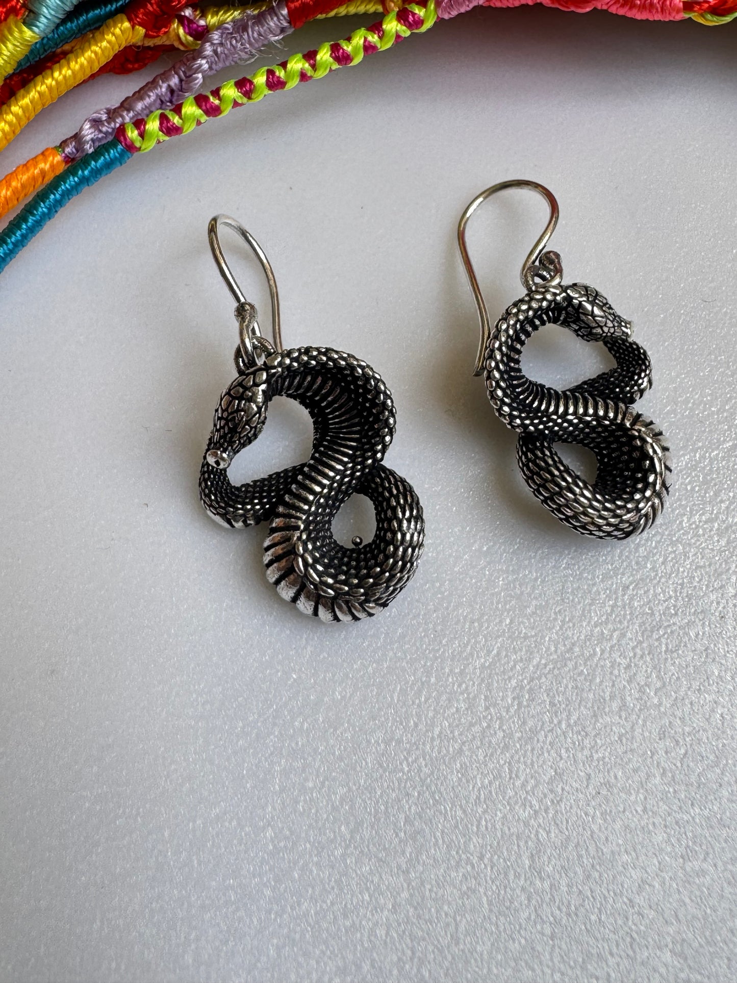 Boho silver snake earrings