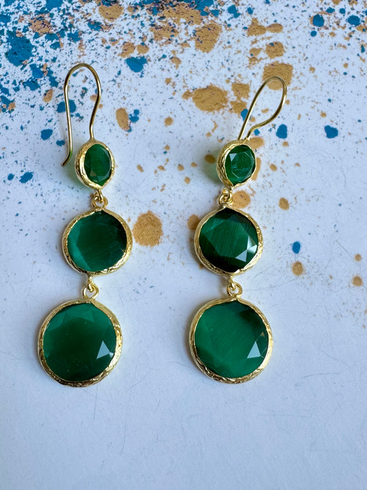 Orecchini 3 pietre verde bottiglia