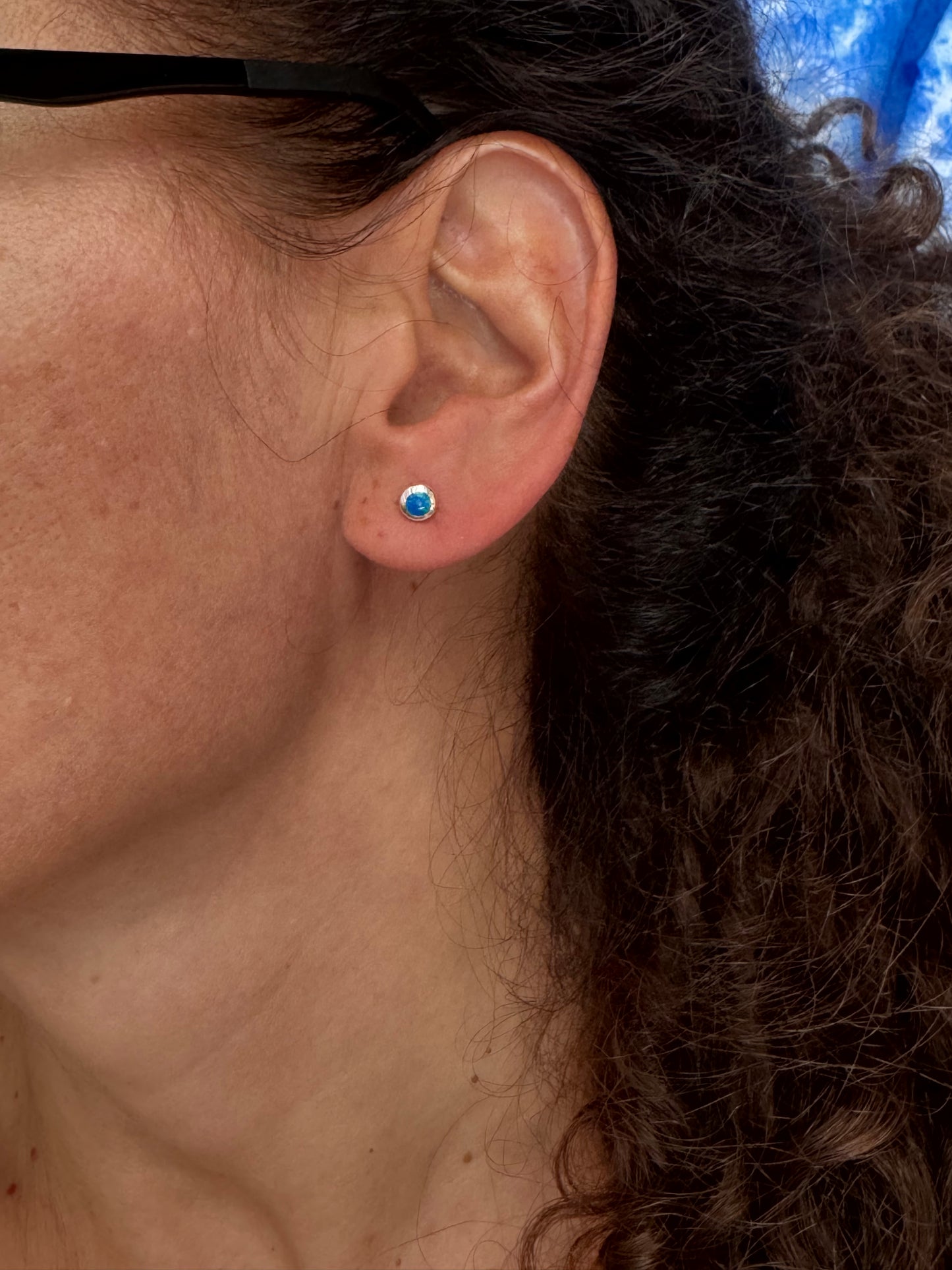 Orecchini lobo argento 925 opale azzurro