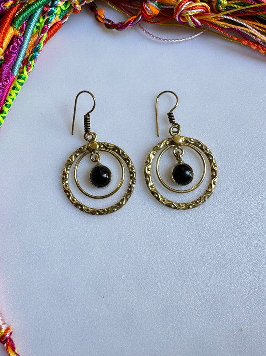 Black onyx golden boho earrings