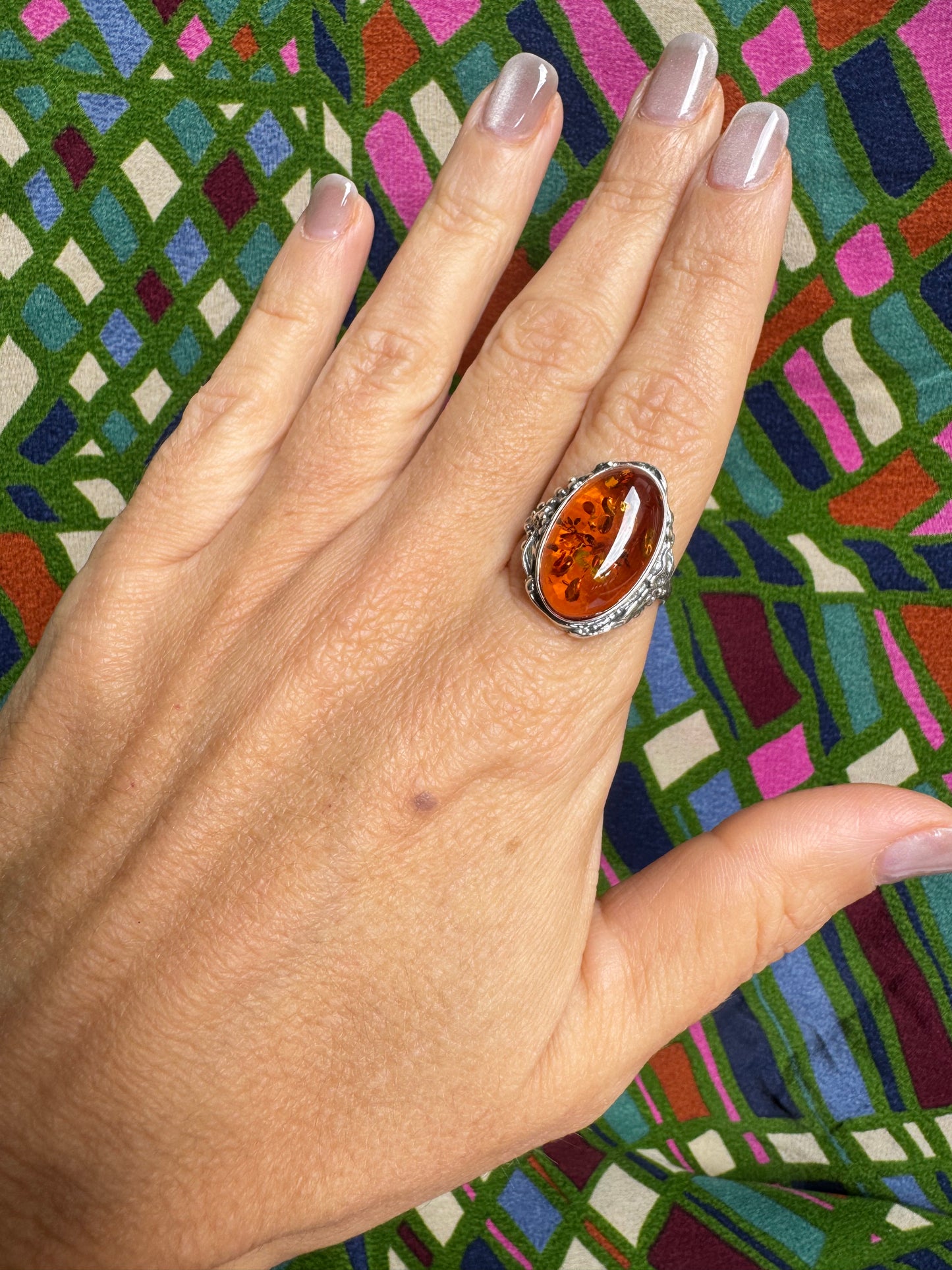 925 silver amber ring size 18 - 40A