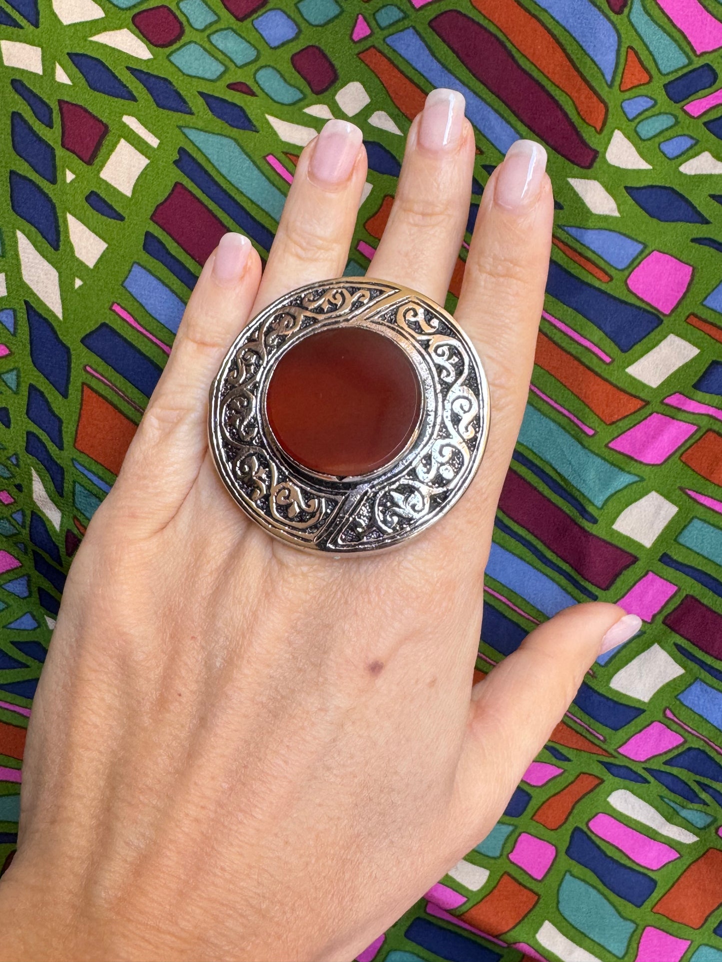 Antique vintage agate stone ring