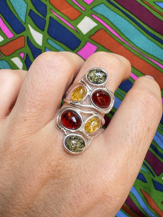 925 silver amber ring size 19 36A