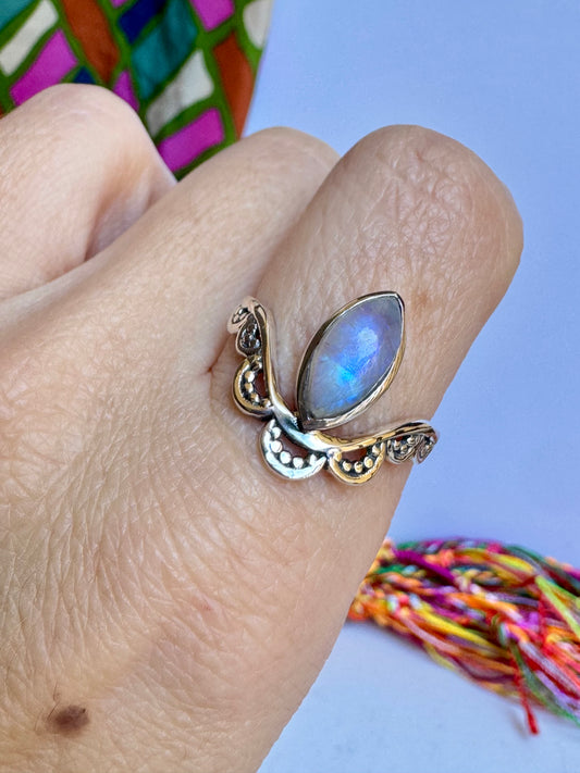 Anello argento 925 Pietra di luna arcobaleno misura 19/20 - 3LO