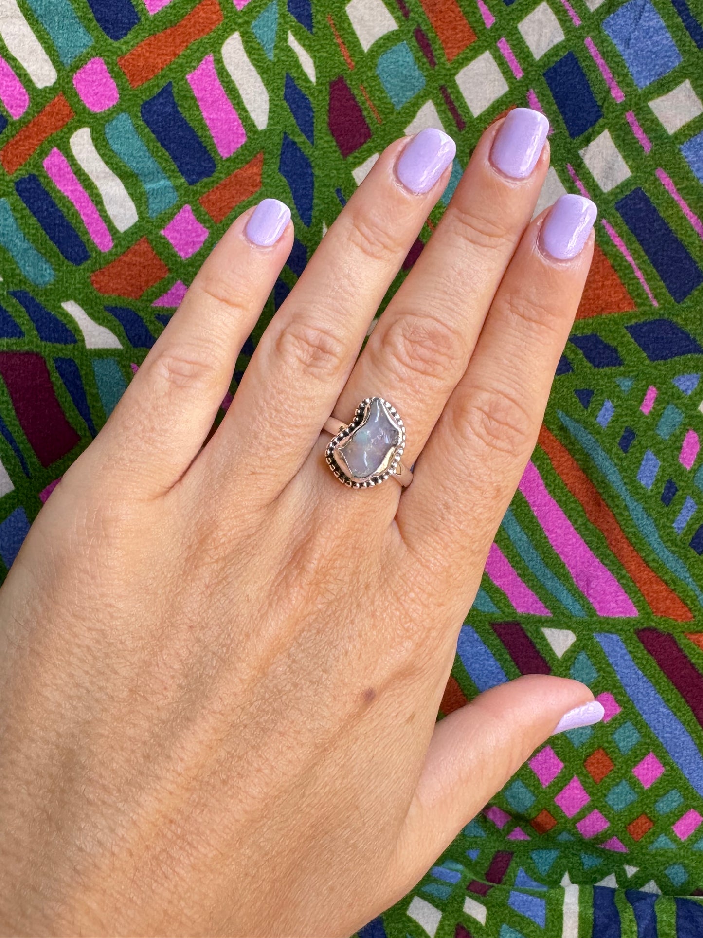 925 silver ring with white opal X17