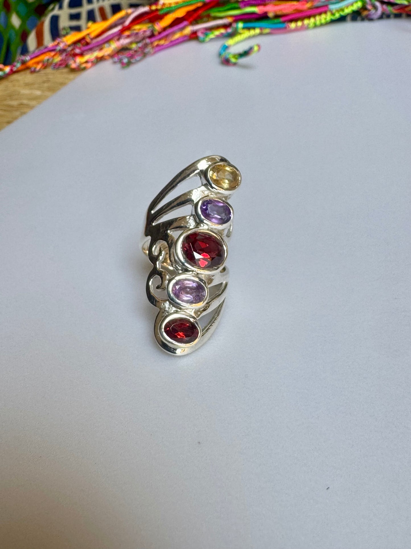 925 silver ring with amethyst/ruby root/citrine size 11-12 - G29