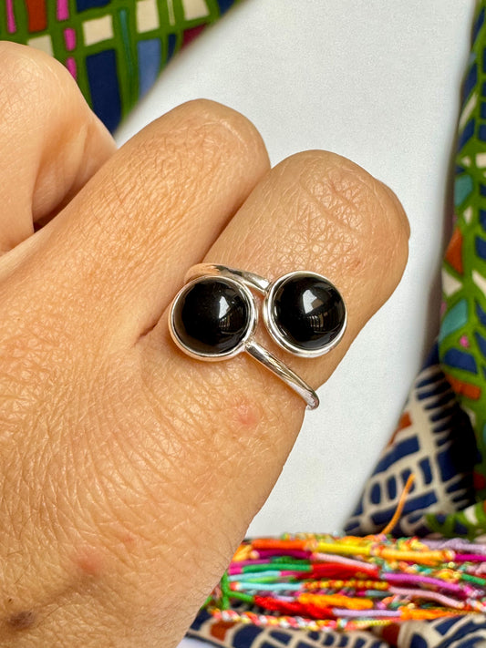 Anello argento 925 onice nero regolabile da misura 19 - 6ON