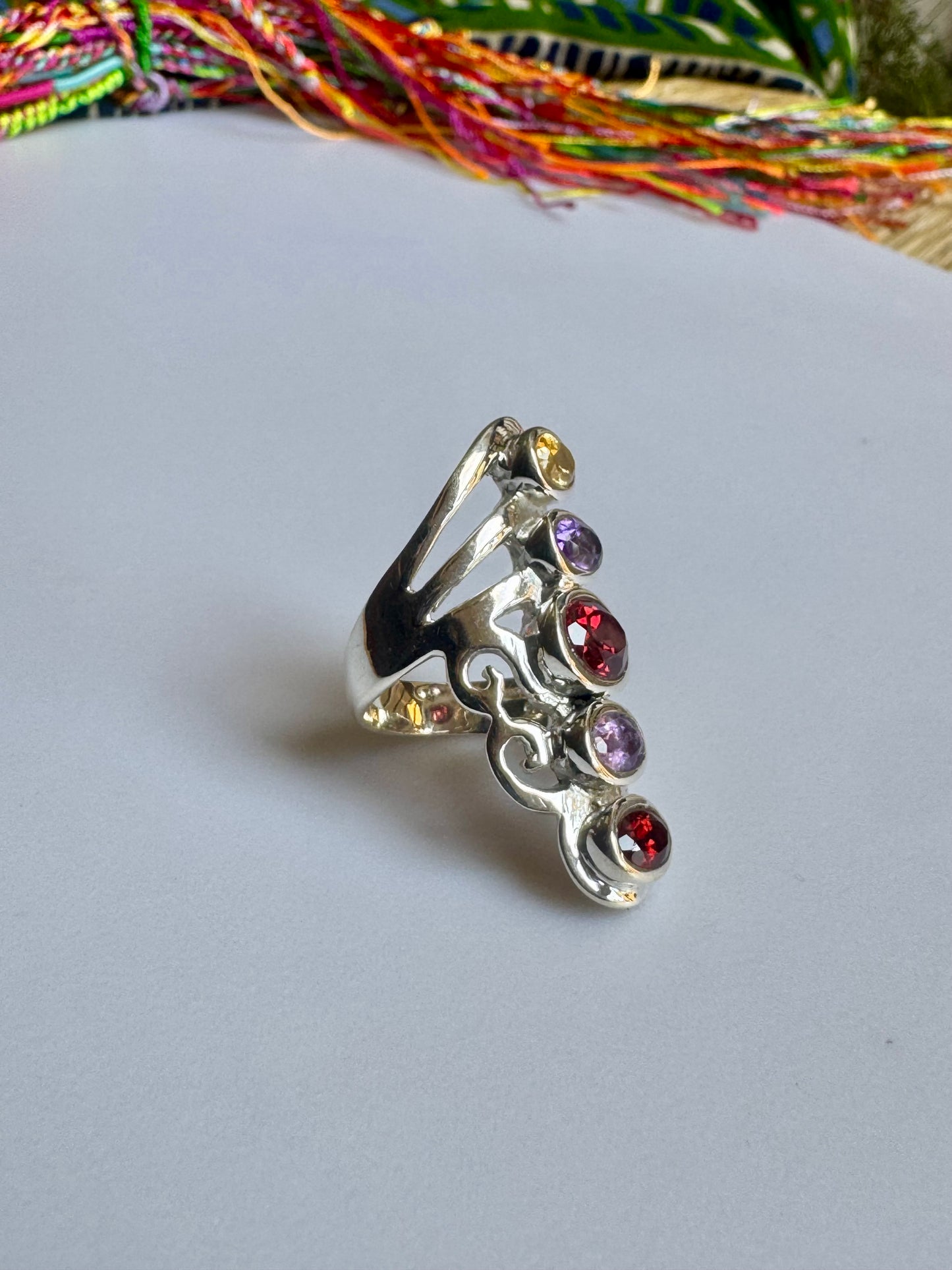 925 silver ring with amethyst/ruby root/citrine size 11-12 - G29