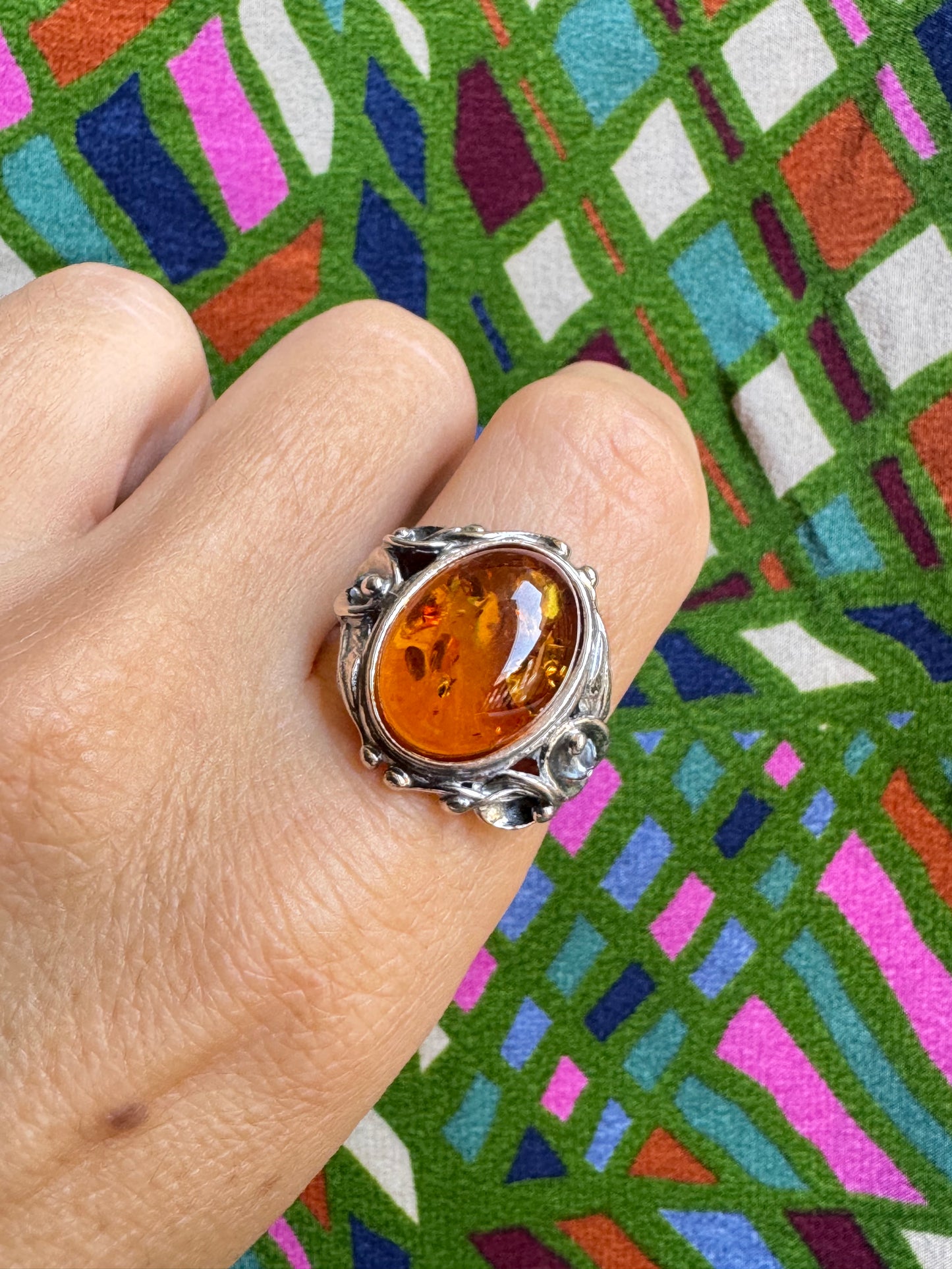 925 silver amber ring size 22 24A