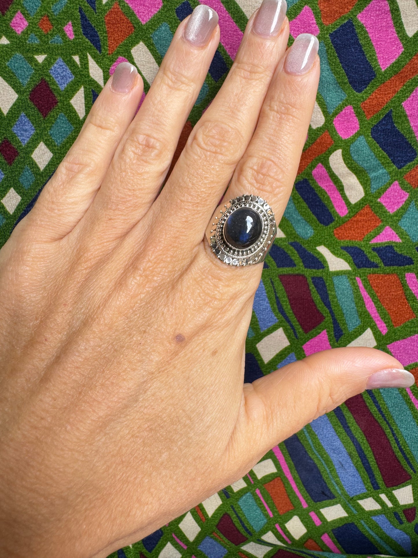 Labradoritring aus 925er Sterlingsilber, Größe 22 - 2LA