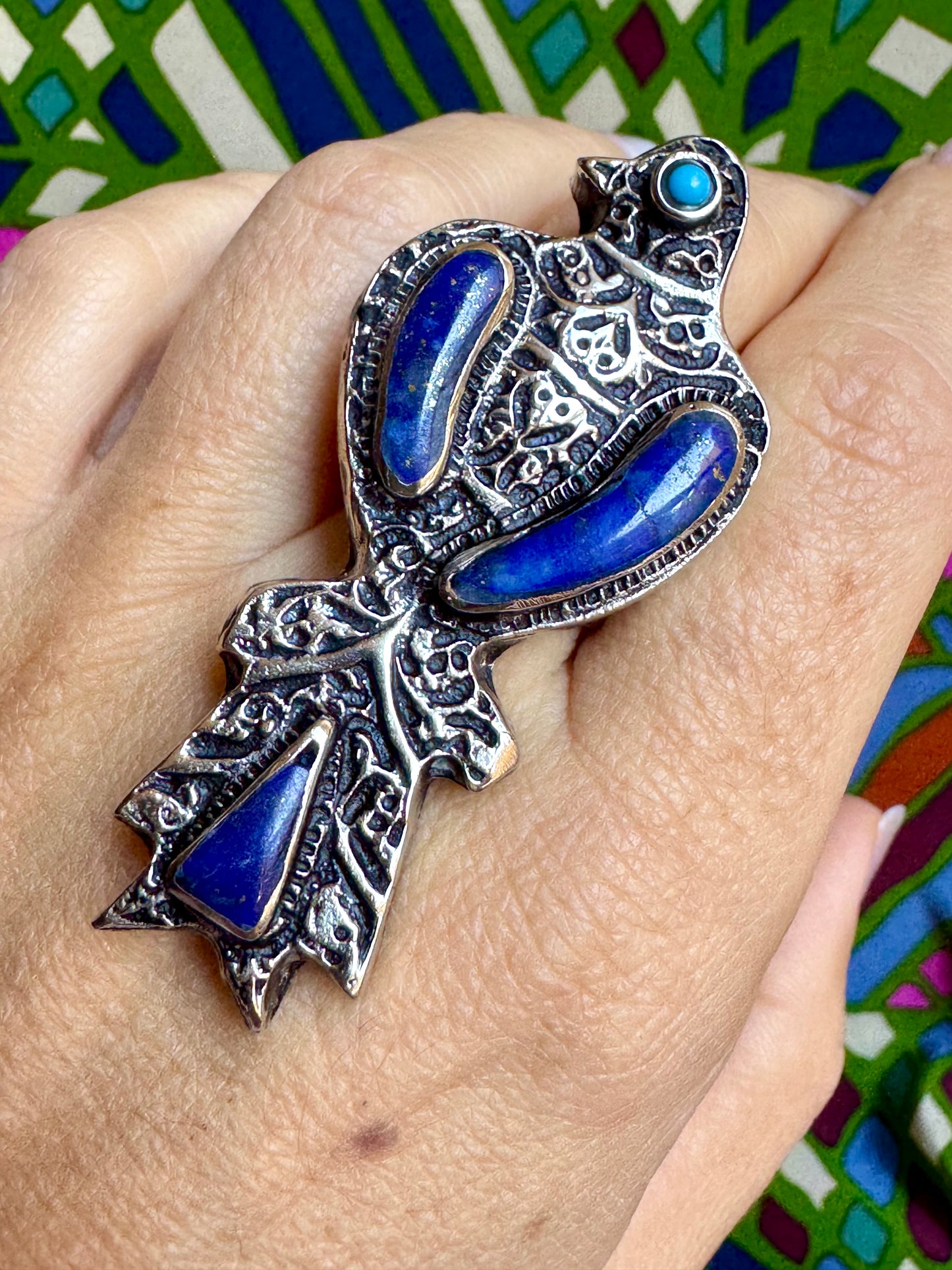 Antique vintage lapis lazuli hard stone ring