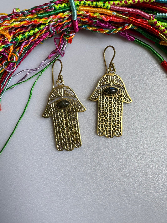 Orecchini boho dorati scudo labradorite