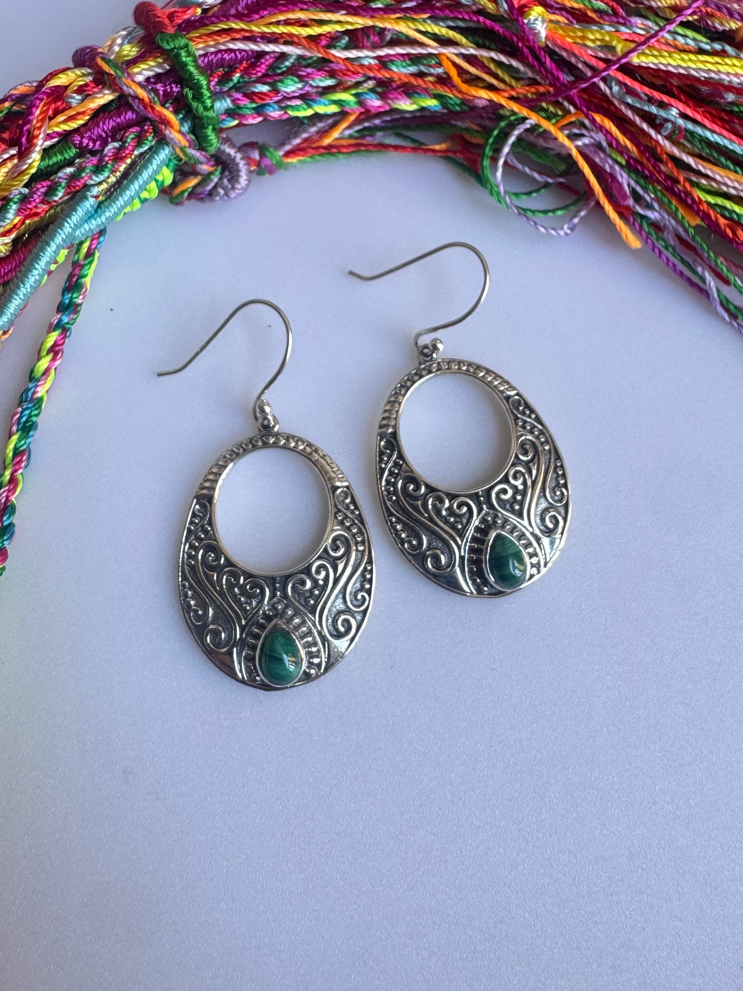 925 silver malachite earrings R66
