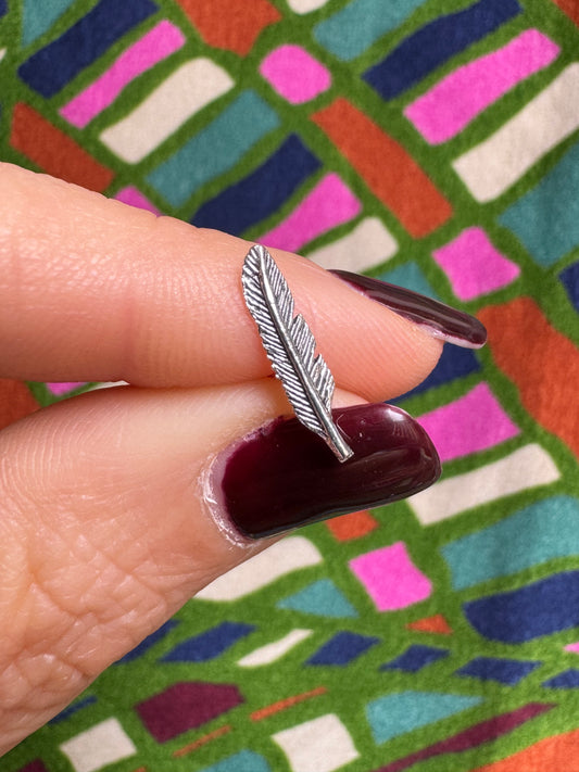 Single earring lobe 925 silver feather