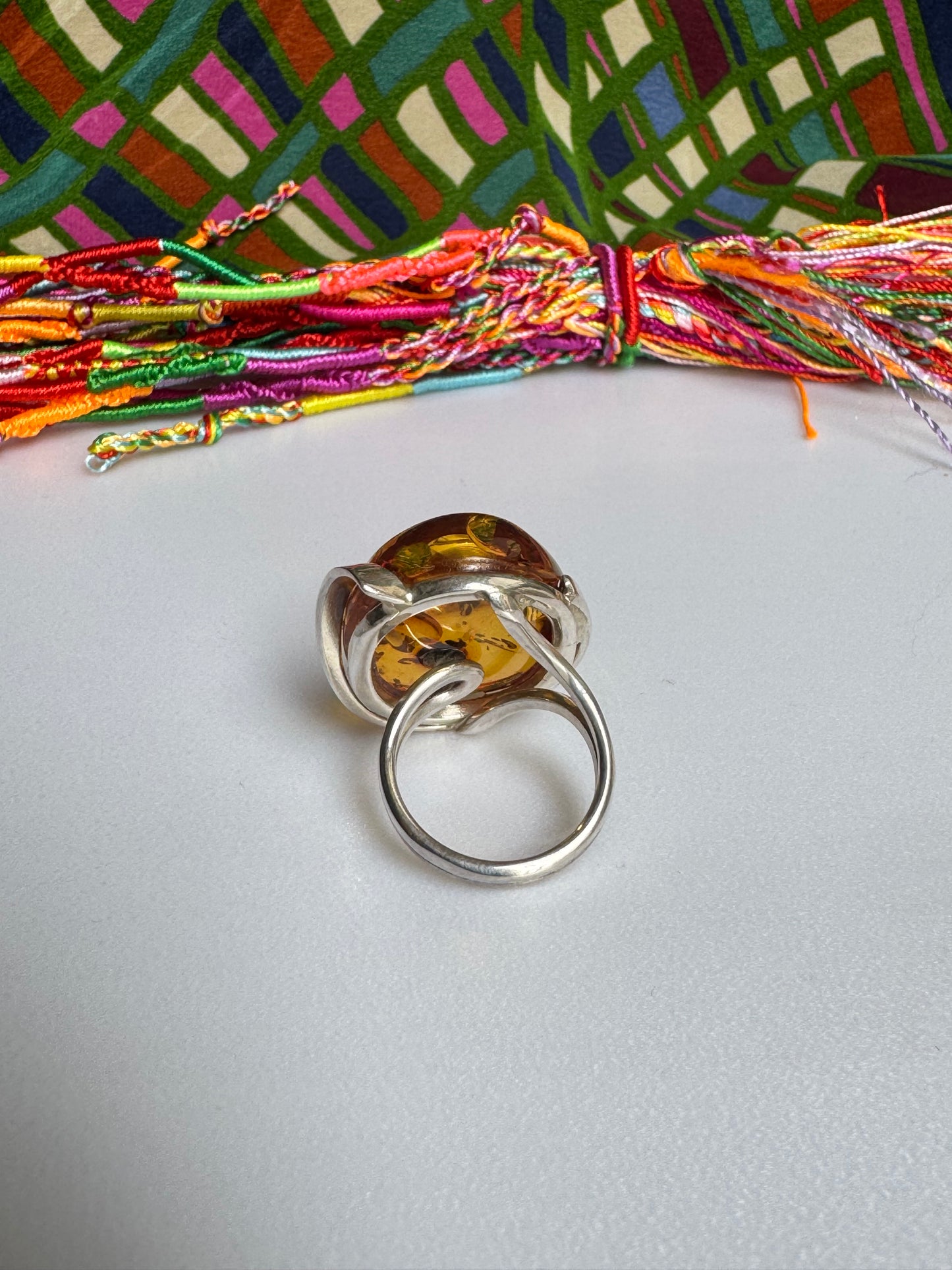 925 silver amber ring size 18 adjustable 57A
