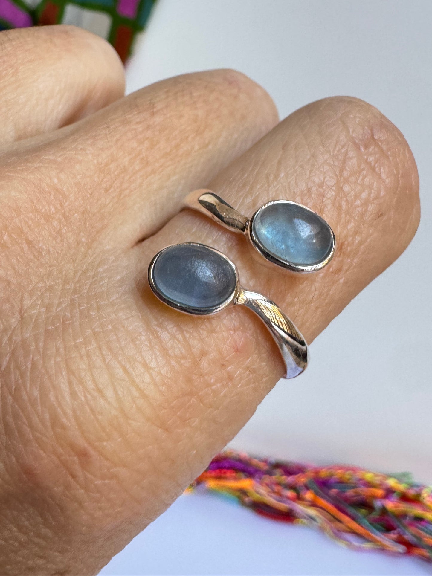 Anello argento 925 regolabile acquamarina misura 21 - 7AQ