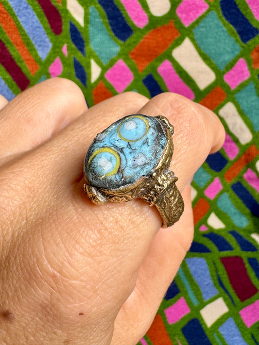 Antiker, bemalter Keramikring im Vintage-Stil, Größe 20/21