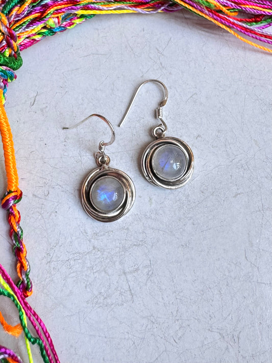 Orecchini argento 925 pietra di luna arcobaleno A30