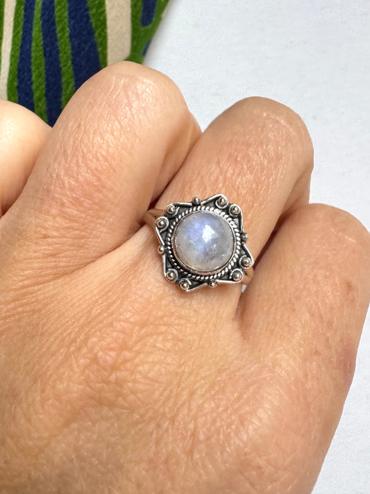 Anello argento 925 Pietra di luna arcobaleno misura 17 - 12SZ