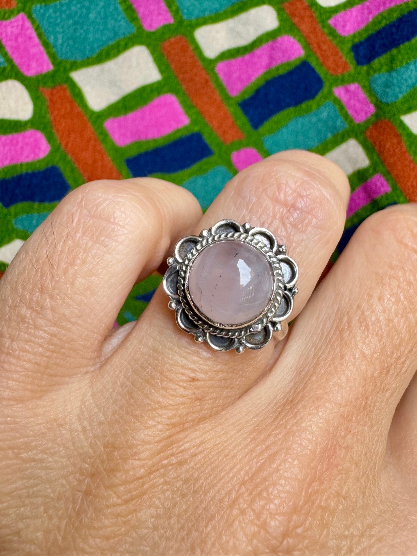 925 silver ring with rose quartz, size 11 -