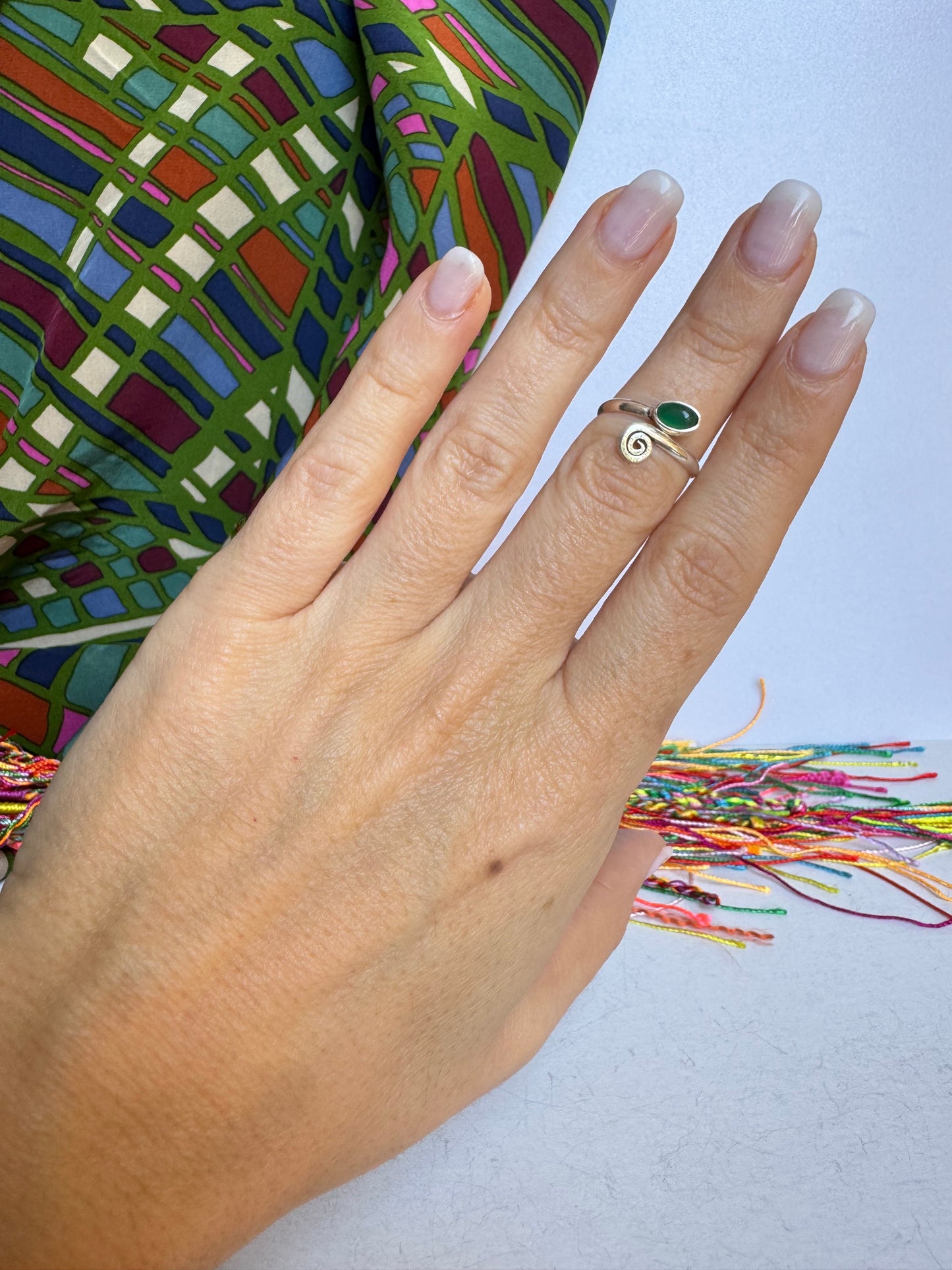 Anello boho argentato verde